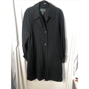 Lauren Ralph Lauren Womens Black Herringbone Pinstripe Overcoat -‎ Size 10
